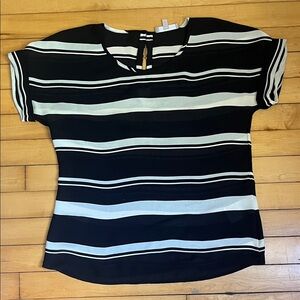 Banana Republic Black and White Striped Short Sleeve Blouse